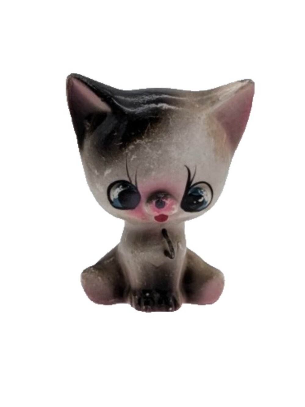 Cat kitten ceramic Vintage Greyish & White Ceramic kitschy cute eyelash